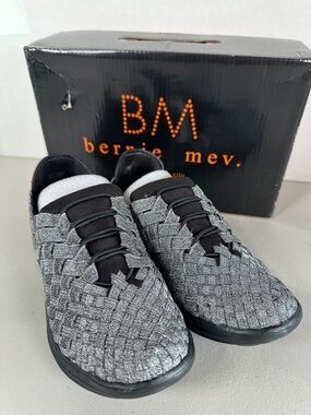 bernie mev. Metallic Gray Woven Slip-On Flats with Black Trim Brand New